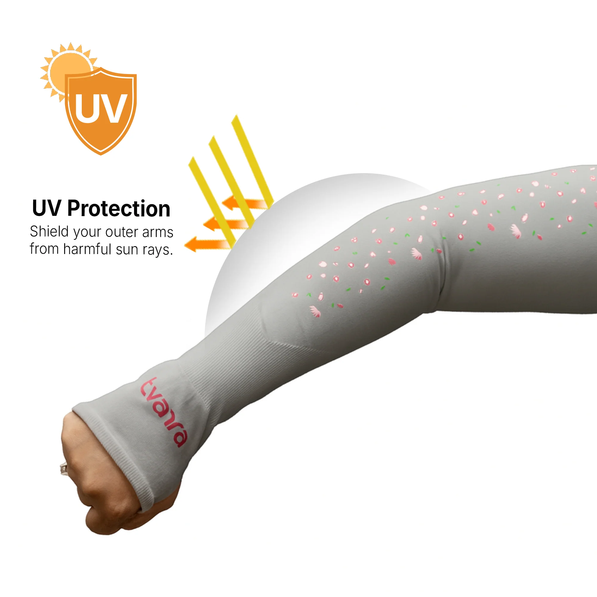 Hand Sleeves For Women | Petals Arm Sleeves - Grey - Image 3