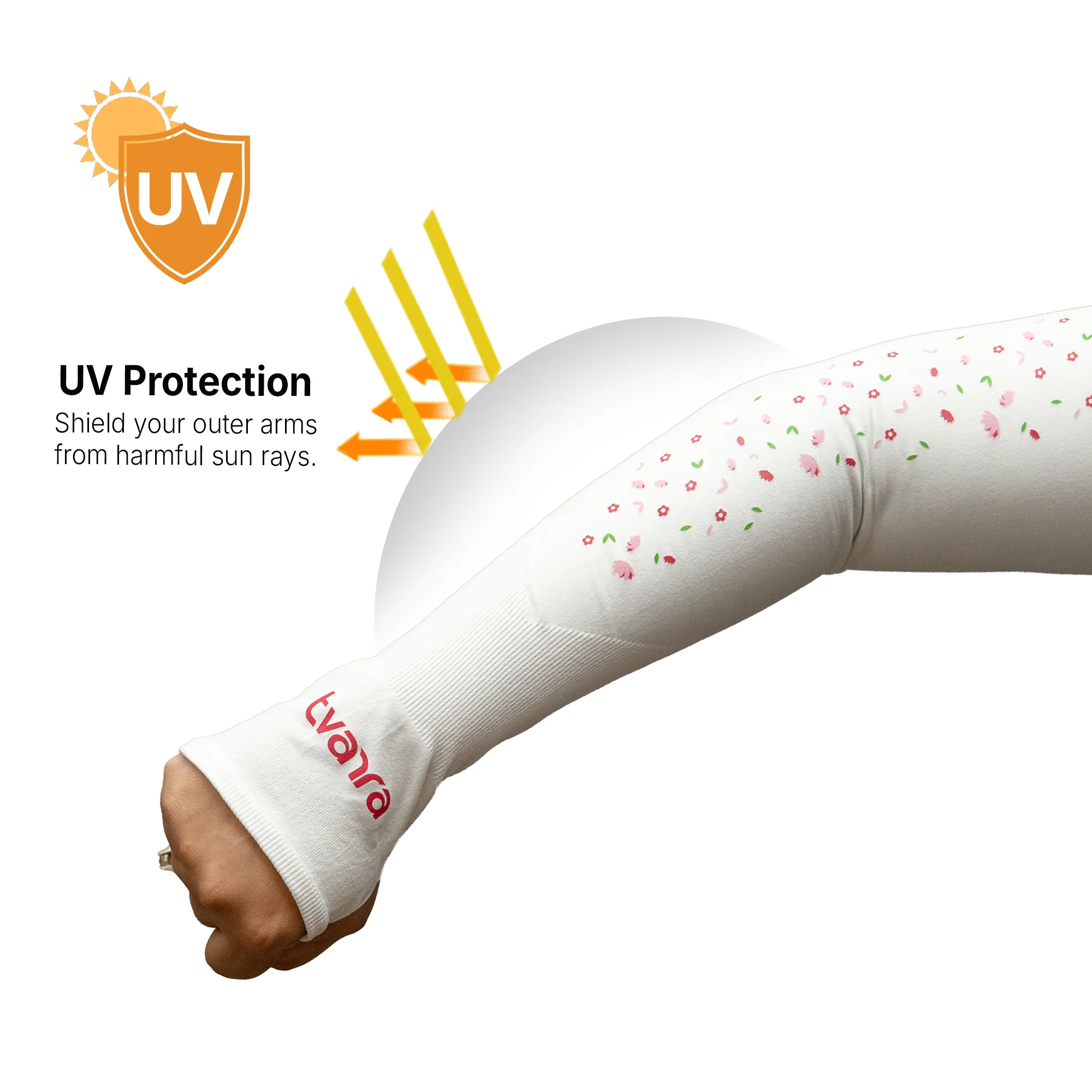 Petals UV Protection Arm Sleeves White | Comfortable Hand Sleeves for Women - Image 3