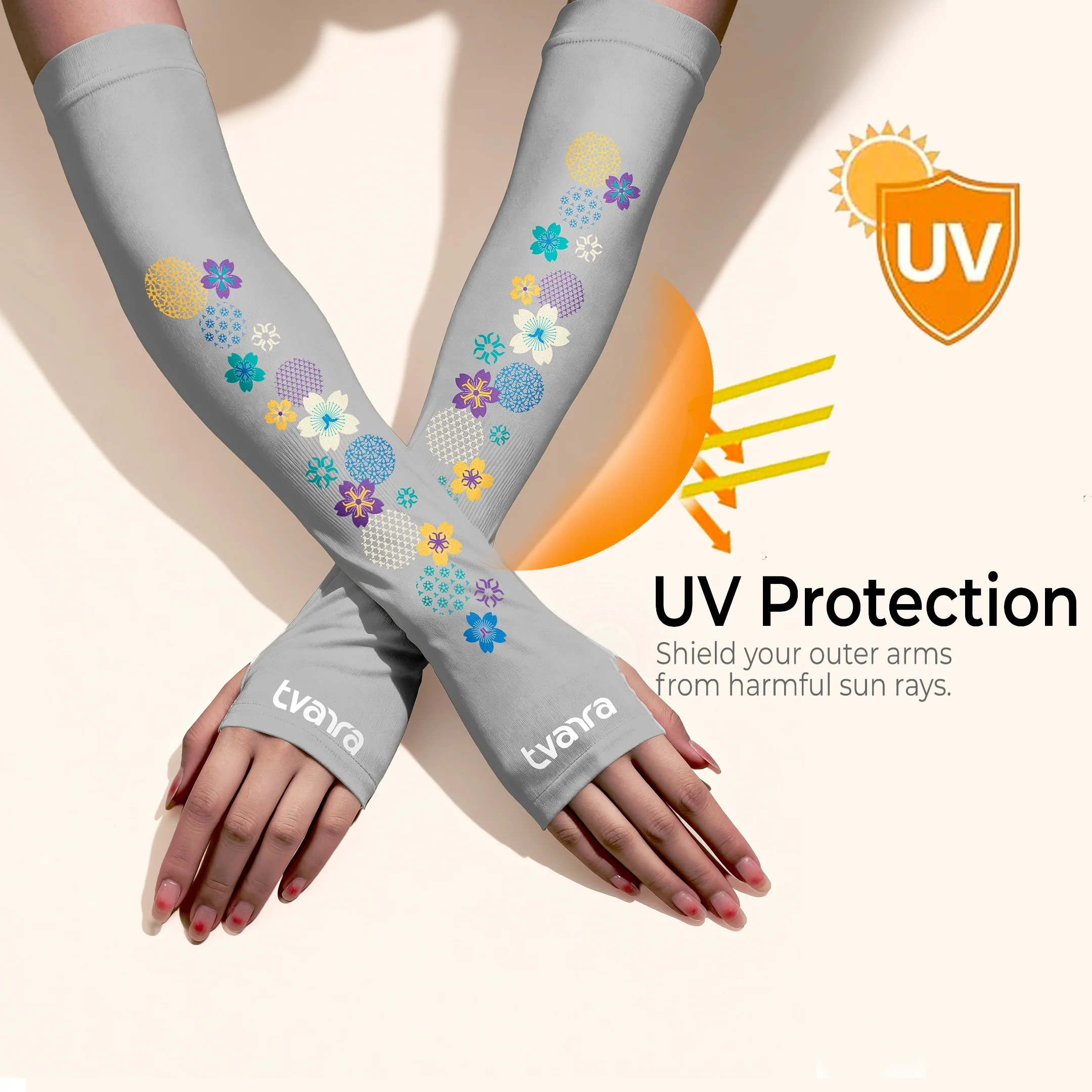 UV Sun Protection Uditaa Arm Sleeves Grey for Women - Image 3