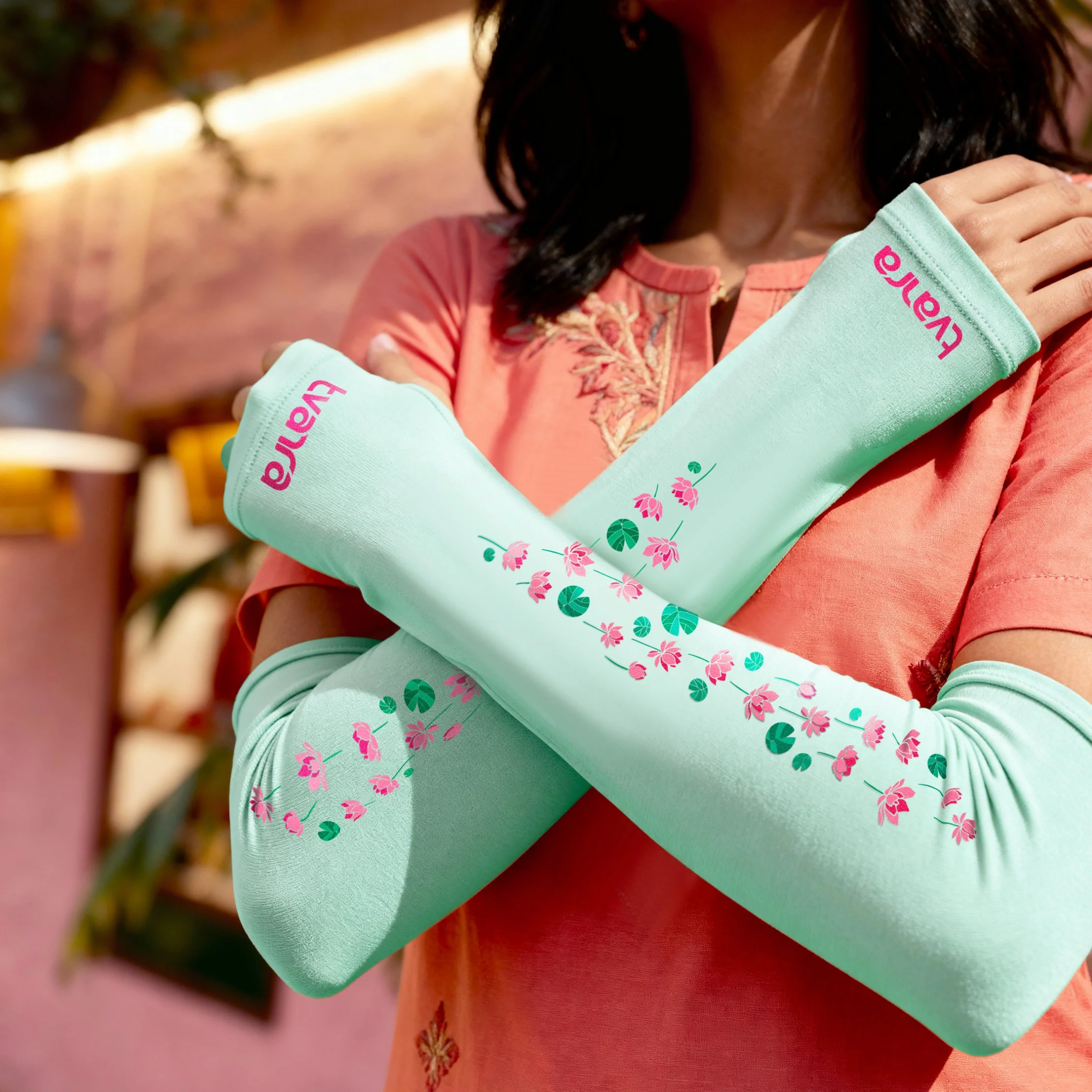 Padmaa Arm Sleeves + Secure Loop Helmet Lock Combo - Mint Green - Image 8